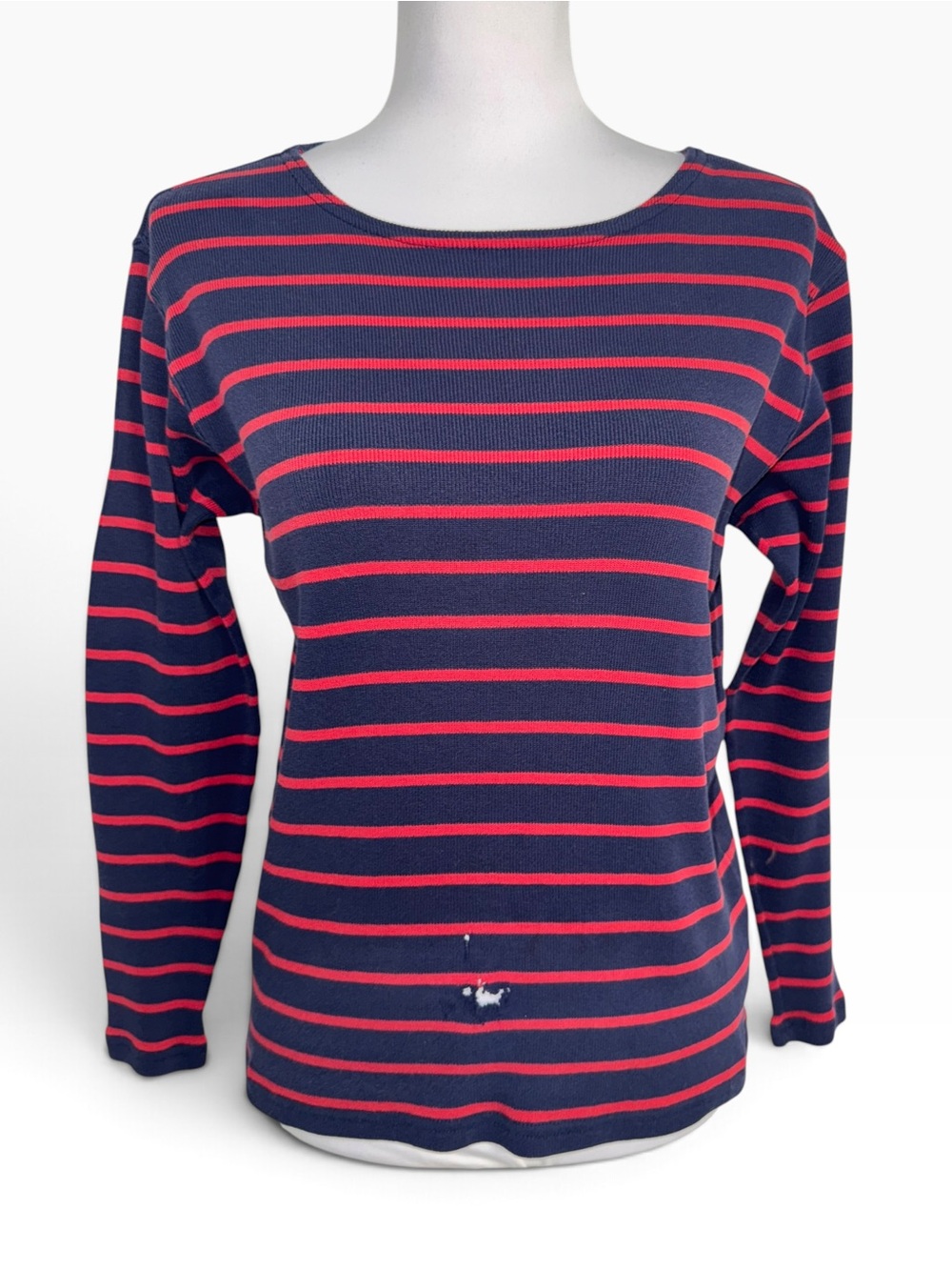 Vintage L.L.Bean Women’s Small Navy Red Striped 100% Cotton Long Sleeve Shirt